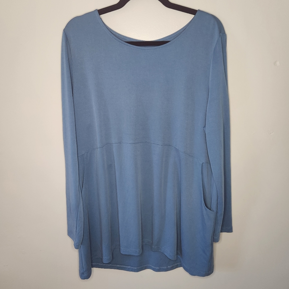 Soft Surroundings Long Sleeve Tunic Buttons Blue Pockets Soft Modal Blend XL EUC